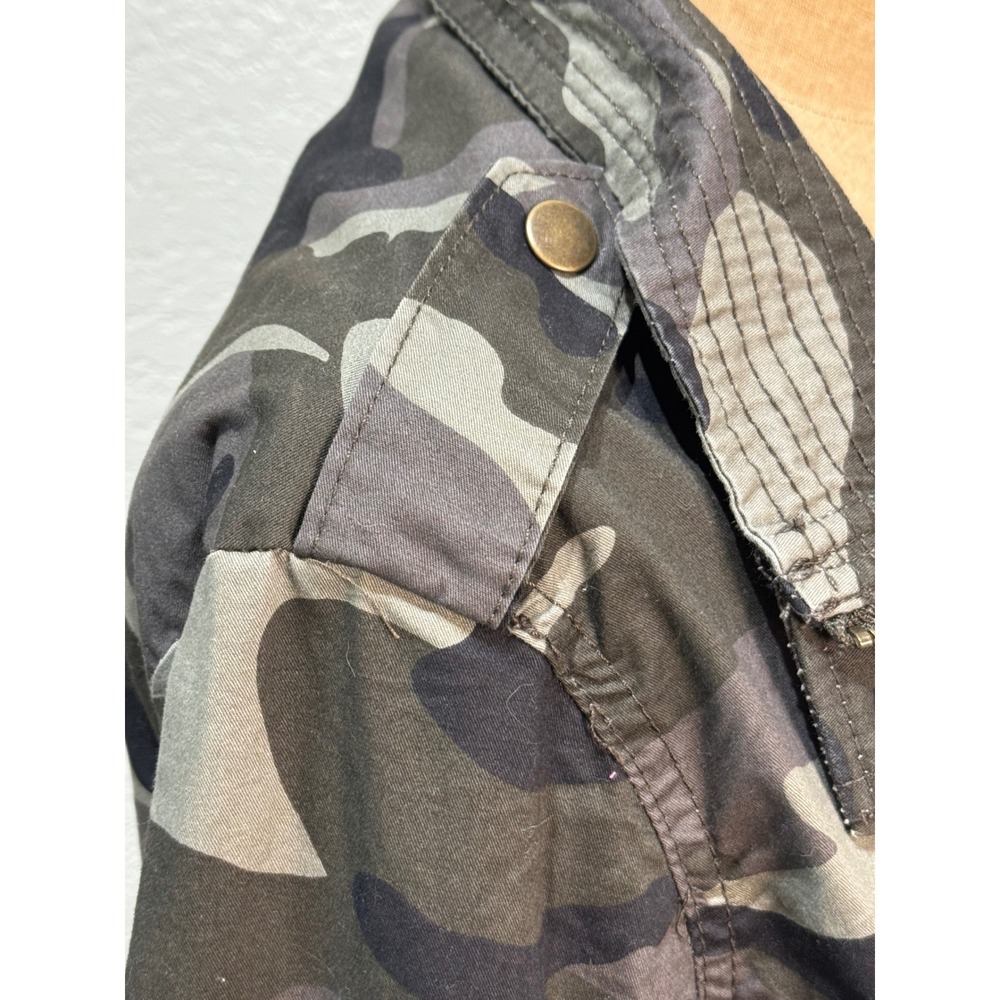 Love Tree Womens Camo Print Utility Field Jacket Green Zip Front Pockets L - Picture 4 of 14